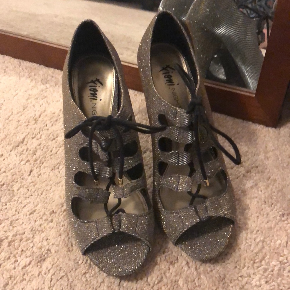 Silver/Gold Peep Toe Shoes with black lace up
